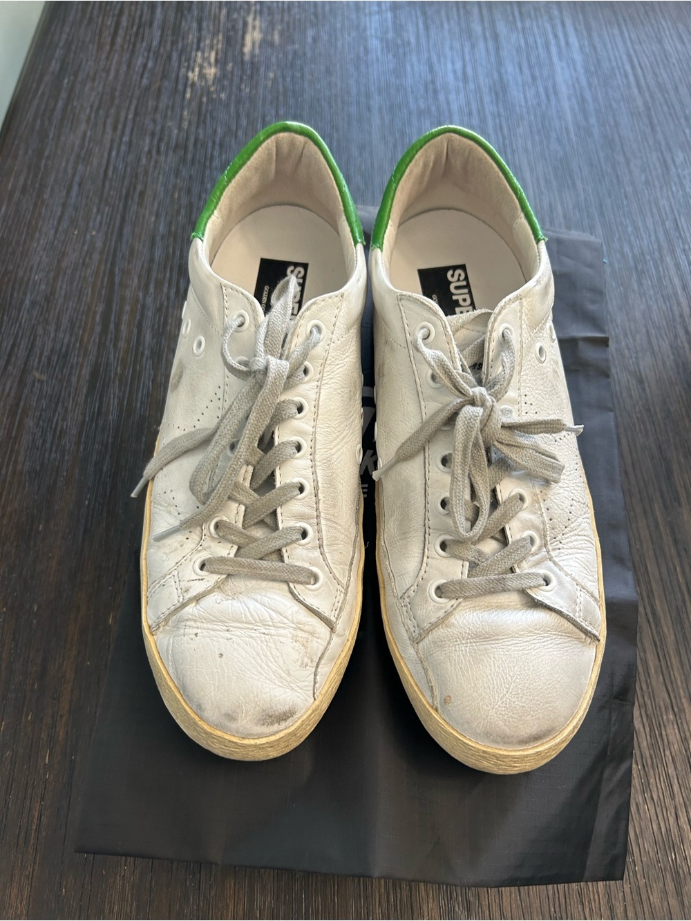 Golden Goose White Leather Sneakers with Green Heel Tab